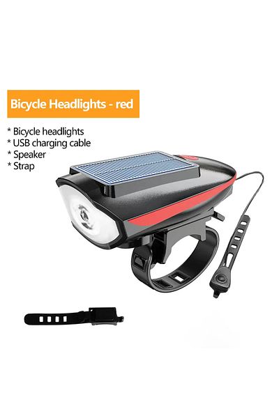 Choice Red Solar Bicycle Light With Horn Led Bike Front Lamp Headlight For Bicycle Mtb Mountain Road Bike E