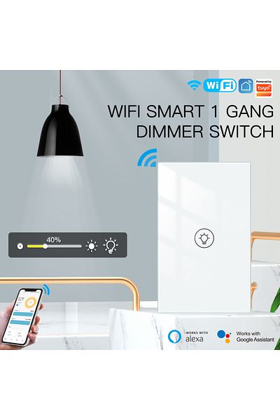 MOES 1 Gang White MOES New Tuya WiFi Multi-gang Smart Light Dimmer Switch 1/2/3 Gang Smart Life/Tuya APP
