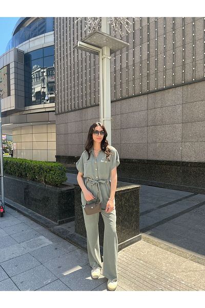 EGZOTİK ASORTİK Washed Fabric Belted Suit