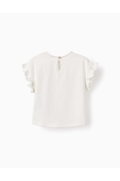 Ziddy Cotton T-shirt with Ruffles for Baby Girls 'Cha Cha Cha', White