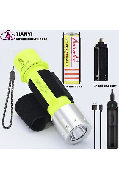 Activefire 18650 Lithium Battery Fixed Focus Yellow In Battery Charger Diving Flashlight With Rechargeable Powe