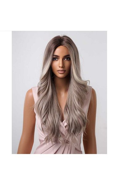 animis beauty GREY wig, long wavy, synthetic fiber with natural look, without bangs, 80 cm