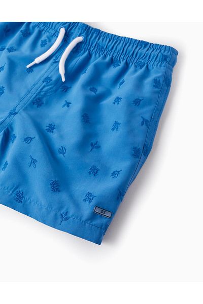 Ziddy Swim Shorts with Embroidered Pattern for Boys, Blue