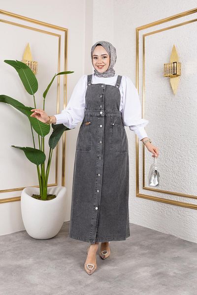HARMAN BUTİK المرأة الحمالة الدنيم سالوبيت