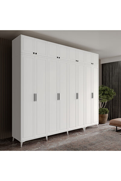 GuneyStore Ücretsiz Montaj Milas 8 Kapaklı Komple MDF Ayaklı Yüklüklü Gardırop