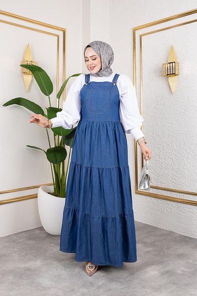 HARMAN BUTİK Women's Strappy Ruffled Denim Salopet