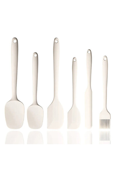 Choice مجموعة ملاعق سيليكون بيضاء مكونة من 6 قطع، غير لاصقة ومقاومة للحرارة، أدوات للطبخ والخبز والخلط