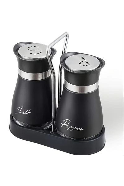 Choice Black Elegant Stainless Steel Salt & Pepper Shaker Set with Chic Pattern - Ideal Seasoning Solution
