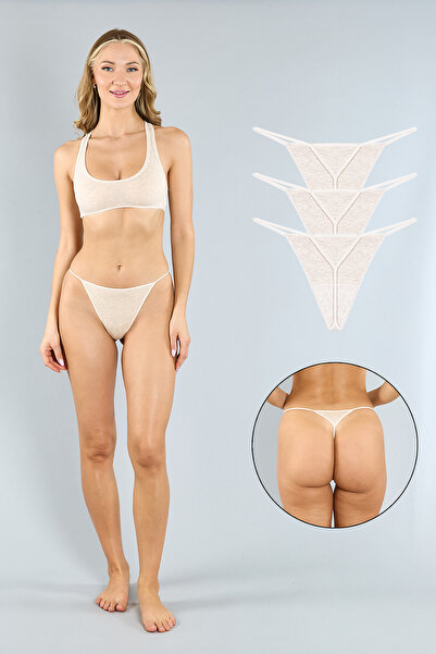 ATUTİS Pamuklu Kahve Melanj String Külot 3'lü Paket