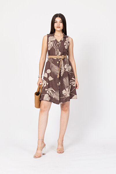 MissVina Φόρεμα από λινό ύφασμα με ζώνη 50316