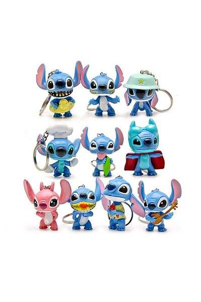 Choice 10pcs Keychain 10pcs Disney Lilo Stitch Anime Figures Action Figura Keychains Pendent Ornament Dolls