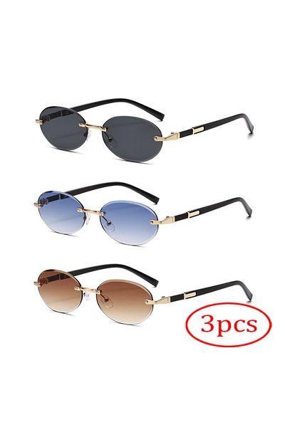 Choice Gold 3PCS C2 Popular Women Men Shades Oval Sun Glasses For Female Male Summer Traveling UV400 Rimles