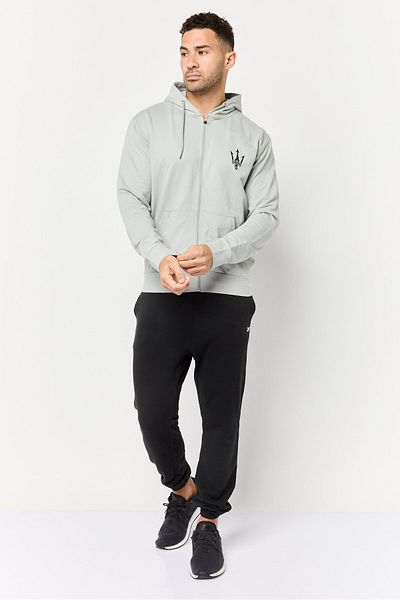 Maserati Men Brand Logo Full Zip Hooded Sweatshirt, Grey
