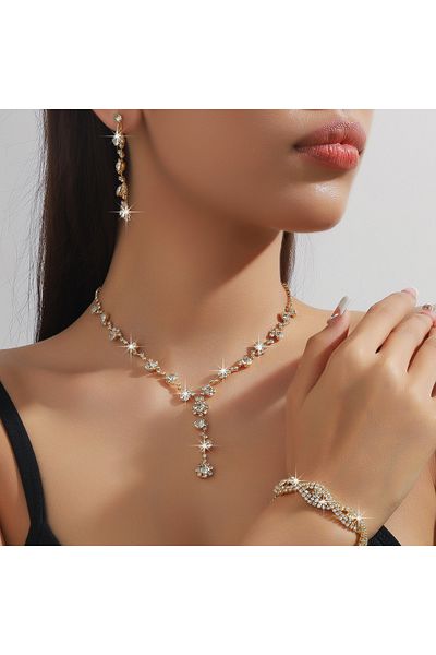 Choice 808095-Golden 4PC Women's Fashion Copper Claw Chain Sunflower Necklace Earrings Bracelet Jewelry Set
