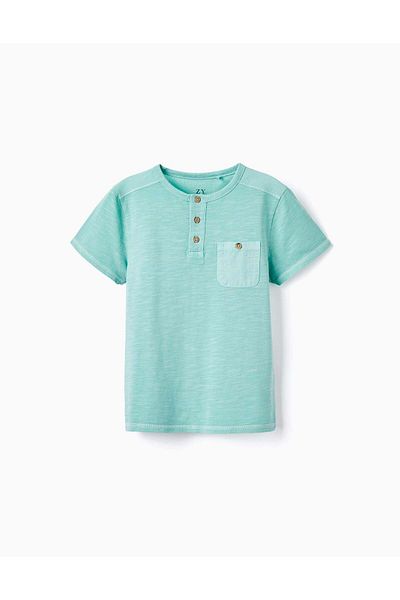 Ziddy Cotton T-shirt with Pocket for Boys, Aqua Green