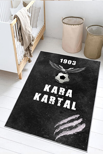 CENTER AVM Siyah Beyaz Çocuk Odası Halısı Leke Tutmaz Makinede Yıkanabilir Ka...