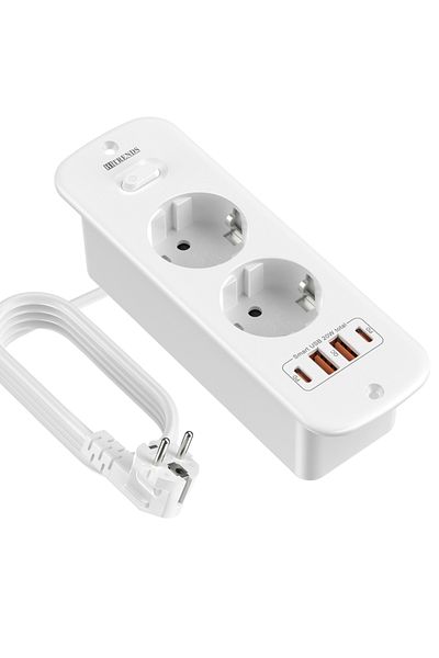 Choice EU 2 white EU Plug Power Strip Built-in Socket with 2 USB 2 Type C Fast charge, Table Top Recessed S