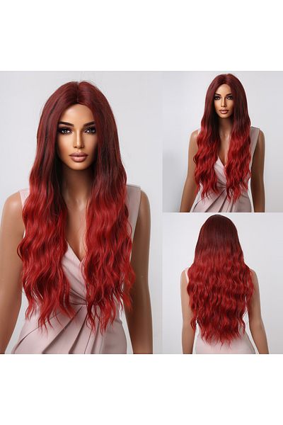 animis beauty Ombre Red Wig, long wavy, synthetic fiber with natural look, no bangs, 80 cm