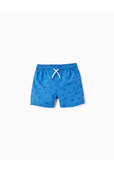 Ziddy Swim Shorts with Embroidered Pattern for Boys, Blue