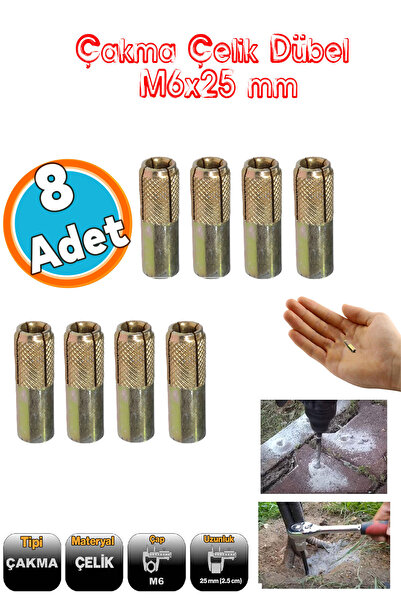 NZB Çakma Çelik Dübel İç Dişli 8 Adet M6x25 mm Çanak Anten Raf Montaj Bağlant...