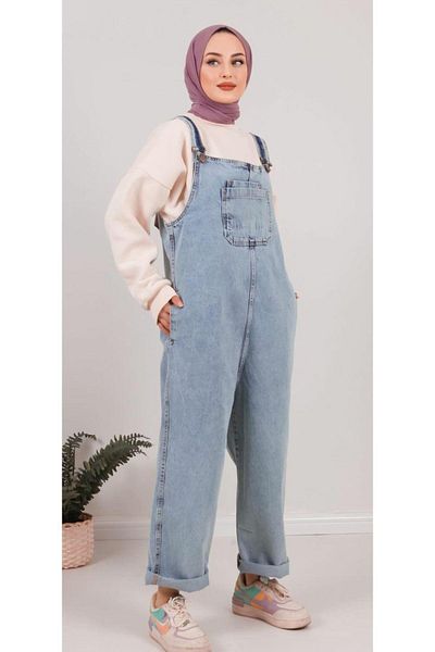 HARMAN BUTİK Women's Straped Jeans Jumpsuit