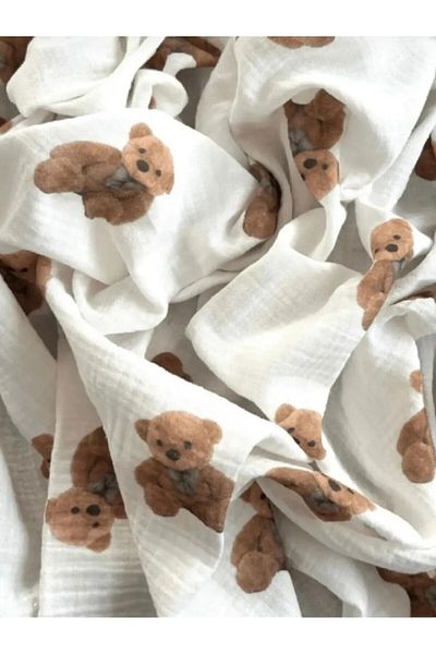 ToprikoKids 100% Organic Cotton Bear, Gots Öko Textile Certified 95X100 cm Double Layer Muslin Cover & Blanket