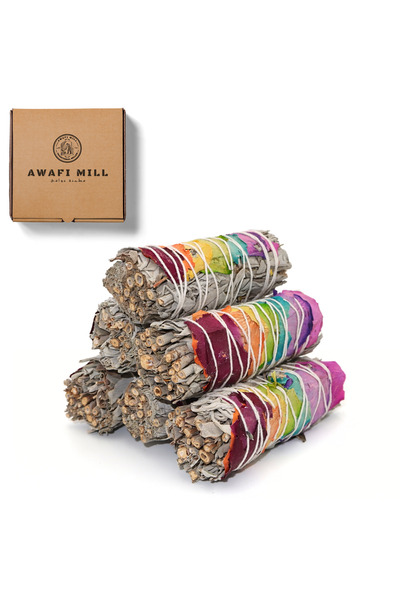 AWAFI MILL عصا دهن المريمية البيضاء مع بتلات ورد الشاكرا - عبوة من 3 أعواد