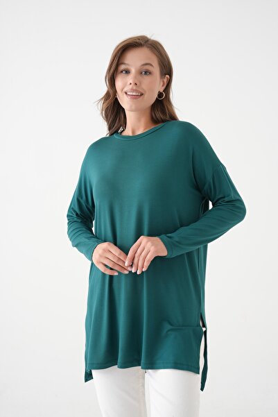 mermaya Πράσινο χτενισμένο βαμβακερό τουνίκ υψηλής ποιότητας.