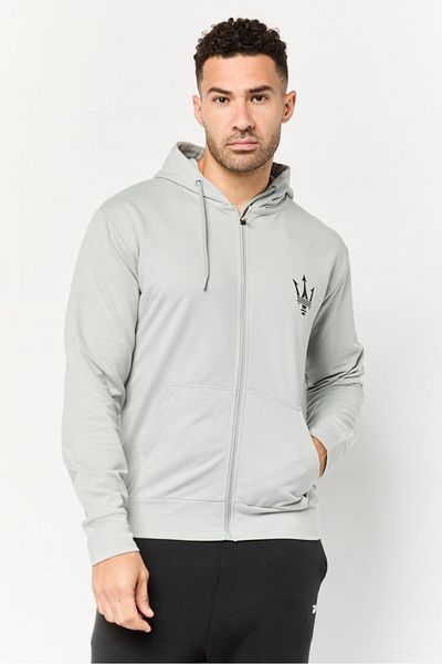 Maserati Men Brand Logo Full Zip Hooded Sweatshirt, Grey