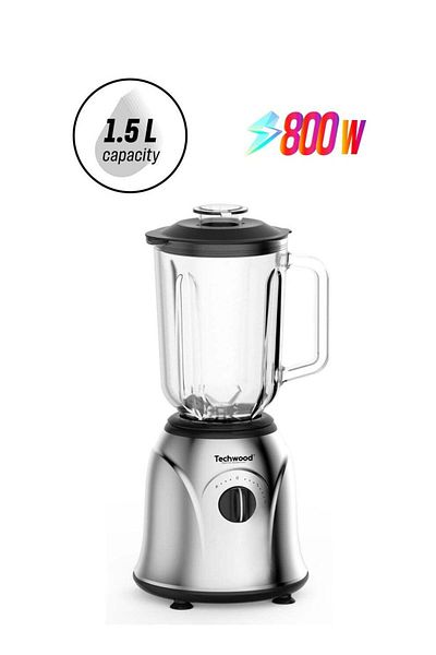Techwood Techwood Blender 800 Watts Stainless Steel Base, 1.5L Glass Beaker, Hexagonal Blades, Ice Crushing Mill