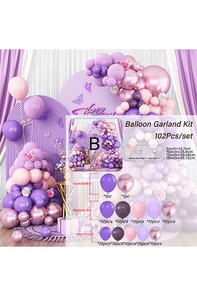 Choice Other 9wr-121-b 102pcs Retro Purple Pink Lavender Purple Lilac Pink Metallic Latex Balloon Garland F
