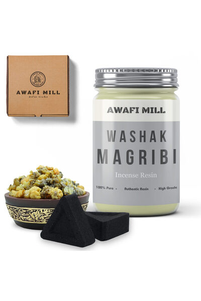 AWAFI MILL وشاك مغربي مع أقراص فحم مثلثة - زجاجة ١٠٠ غرام مع ٢٠ قطعة فحم