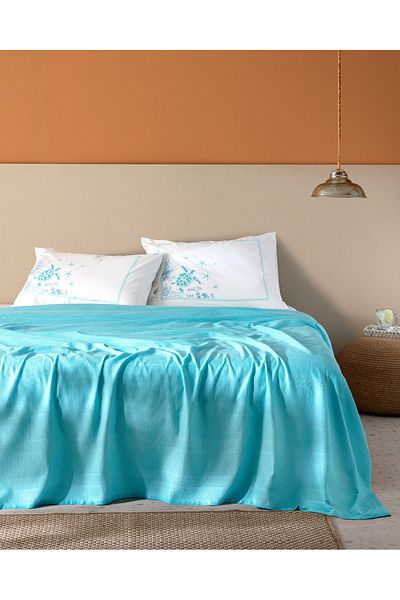 Madame Coco Mathilda Double Cotton Ecocell Plain Pique Set - Turquoise/Blue