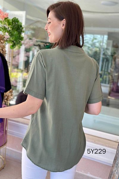 İnce Topuk Judge Collar Short Sleeve Cotton Shirt 5Y229