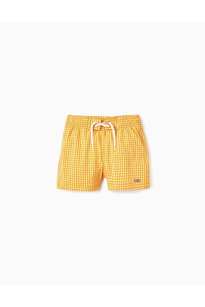 Ziddy Swim Shorts with Vichy Pattern for Boys, Yellow