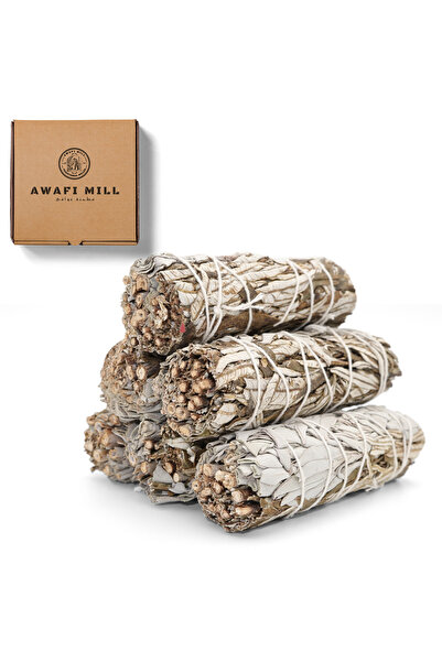 AWAFI MILL عصا مريمية بيضاء مع عشبة يربا سانتا - عبوة من 3 أعواد