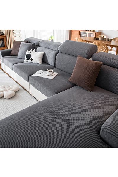 Choice20 S Dark Grey Thicken Stripe Jacquard Stretch Removable Sofa Seat Cushion Cover Washable for Living Ro