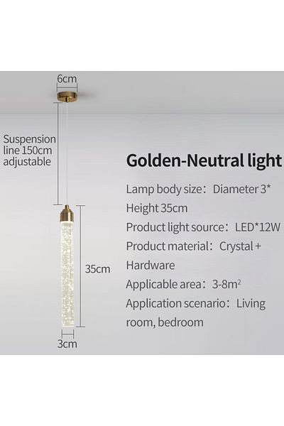 FRPY Neutral light 35CM Luxury Crystal Pendant Light with Gold Fixtures Crystal Hanging Lamp for Living