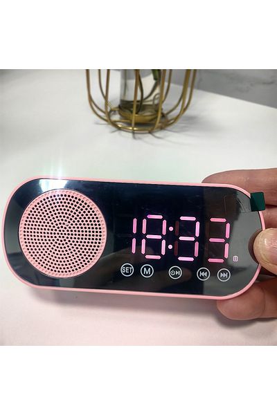 Choice Pink USB Plug-in Mirror Digital Alarm Clock Timer Support TF FM Radio 2 Alarms Wireless Speaker Subw