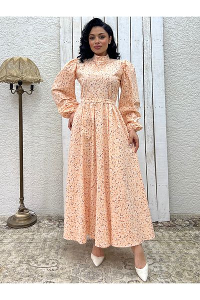 KÜÇÜĞÜM BUTİK Φόρεμα Hijab Salmon Daisy Flared Poplin