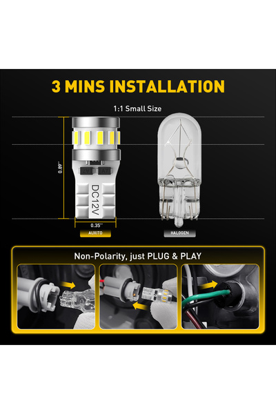 Choice T10 AUXITO قطعتين T10 W5W LED حجم صغير 6500K أبيض 168 194 2825 مصباح LED داخلي للسيارة باب صندوق السيارة