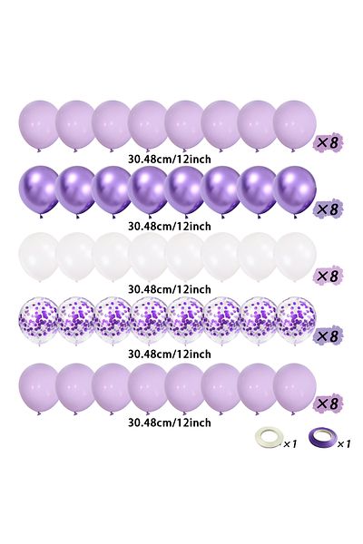 Choice 12inch 40pcs Purple And White, 40 Pieces Of 30.48cm Light Purple Metal Purple Balloon Set For Ladies
