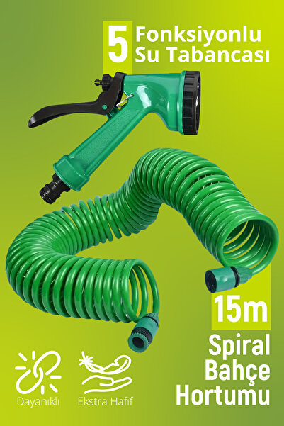 Blooma Spiral Hortum 15 mt. Uzayan Bahçe / Balkon / Sulama Hortumu ve 5 Kadem...