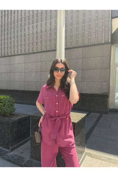 EGZOTİK ASORTİK Washed Fabric Belted Suit