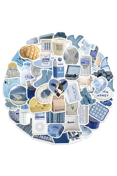 Choice 60pcs-random 60pcs Cute Cartoon Art Blue Aesthetic Stickers Graffiti Decals Laptop Phone Scrapbook C