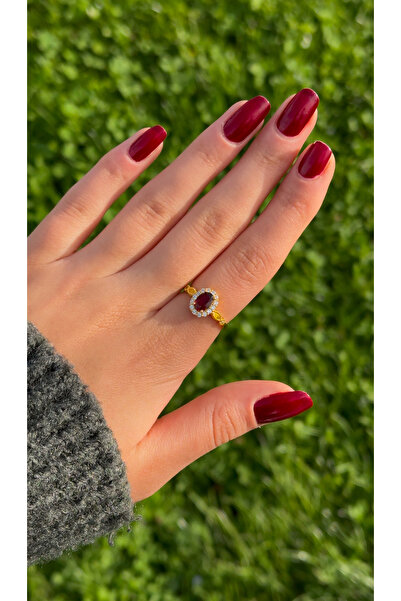 Pure Gem Granat Doğal Taş Yüzük Altın Kaplama Ayaralanabilir