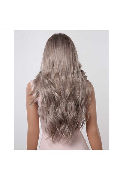 animis beauty GREY wig, long wavy, synthetic fiber with natural look, without bangs, 80 cm