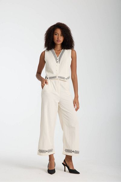 İLKCET MODA Women's Premium Embroidered Vest Pants Set