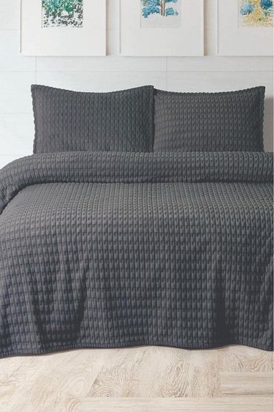 Çeyiz Diyarı Merino Twist Double Blanket Set Anthracite