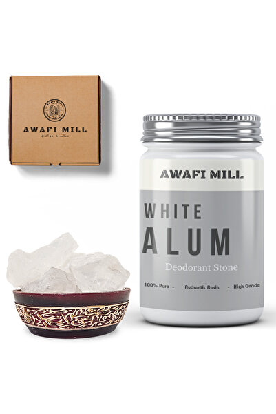 AWAFI MILL حجر الشبة الأبيض | مزيل عرق - زجاجة ١٠٠ غرام / ٣.٥ أونصة